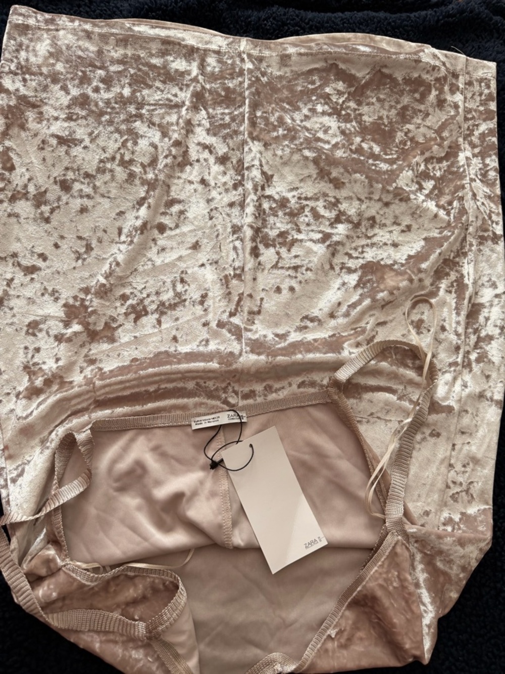 Zara Blush Pink Crushed Velvet Mini Slip Dress - Picture 3 of 3